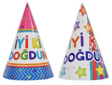 İyiki Doğdun Yazılı Yıldızlı Doğum Günü Külah Şapka (20 Adet)