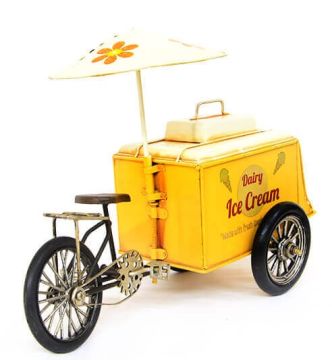 Dekoratif Nostaljik Metal Şemsiyeli Sarı Dondurma Arabası