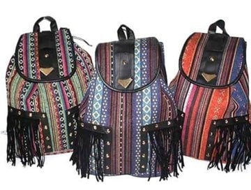 Otantik Kilim Desenli Püsküllü Sırt Çantası