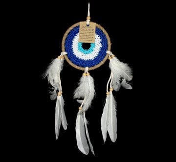 Mavi Nazar Boncuklu Tüylü Dream Catcher Rüya Düş Kapanı