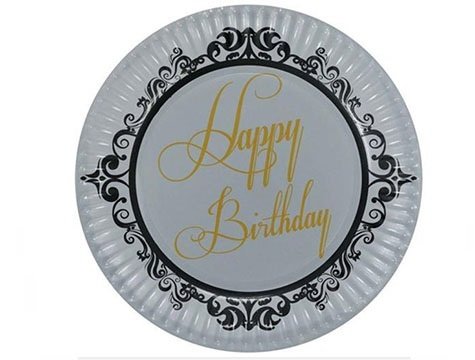 Happy Birtday Elegant Yuvarlak Karton Tabak (8 Adet)