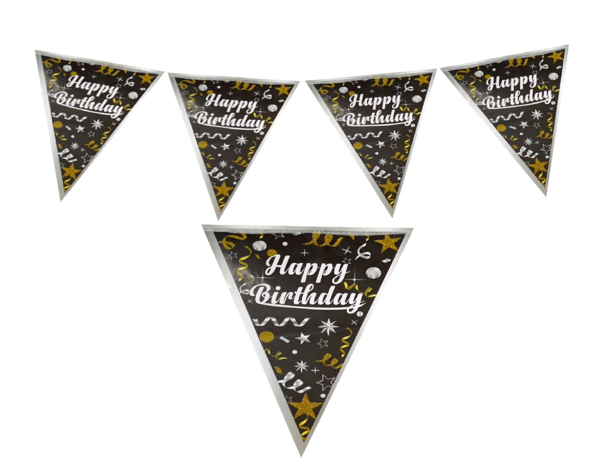 Happy Birthday Siyah Yıldızlı Üçgen Flama Bayrak