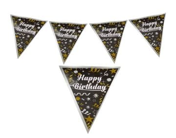 Happy Birthday Siyah Yıldızlı Üçgen Flama Bayrak