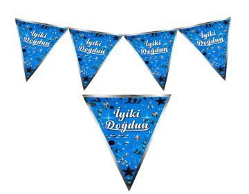 İyiki Doğdun Mavi Yıldızlı Üçgen Flama Bayrak