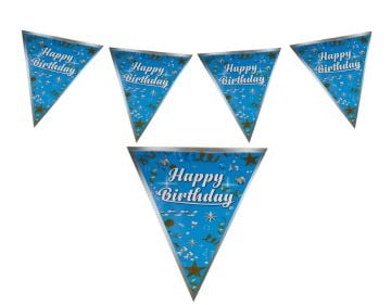 Happy Birthday Mavi Yıldızlı Üçgen Flama Bayrak