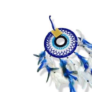 Örgülü Mavi Boncuklu Tasarım Dreamcatcher Rüya Kapanı