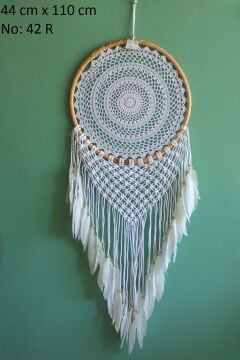 Beyaz Dantelli Uçları Boncuklu Tüylü Rüya Düş Kapanı Dream Catcher