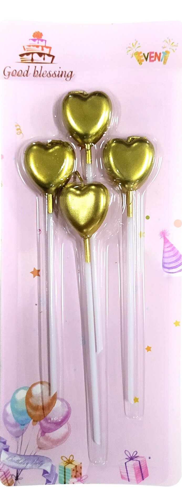 Kalpli Uzun Çubuklu Altın Pasta Mumu 4'lü