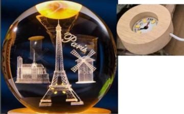 Dekoratif Ahşap Altlıklı Paris Eyfel Kulesi Temalı Işıklı Cam Küre (8 cm)