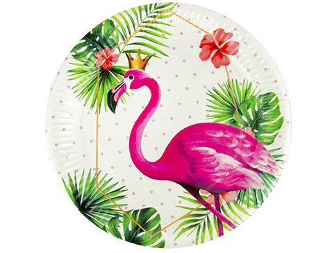 Taçlı Flamingo Karton Tabak (8 Adet)