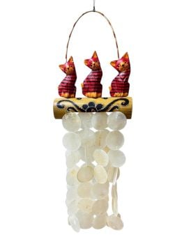 3'lü Kedi Tasarım Sedef Rüzgar Çanı (21 cm x 70 cm)