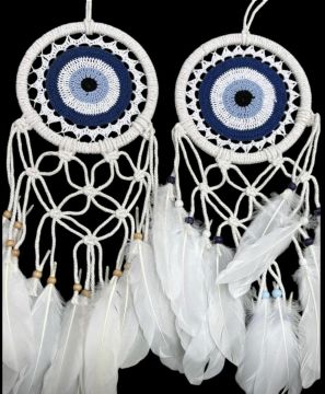 Mavi Beyaz Boncuklu Rüya Kapanı Dream Catcher (80cm x 18cm)