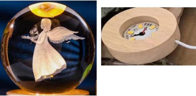 Dekoratif Ahşap Altlıklı Melek Kız Temalı Işıklı Cam Küre (8 cm)