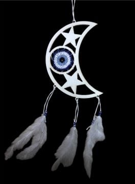 Ahşap Ay Yıldız Tasarımlı Rüya Düş Kapanı Dream Catcher (33cm x 12 cm)