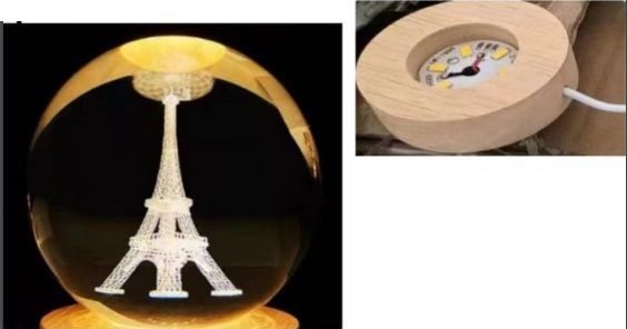 Dekoratif Ahşap Altlıklı Eyfel Kulesi Temalı Işıklı Cam Küre (8 cm)