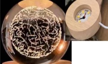 Dekoratif Ahşap Altlıklı Yıldız Temalı Işıklı Cam Küre (8 cm)