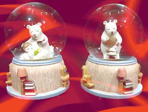 Dekoratif Işıklı Sevimli Ayı Cam Kar Küresi Müzik Kutusu