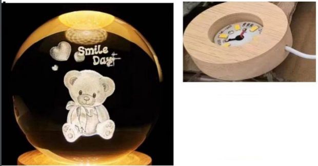 Dekoratif Ahşap Altlıklı Ayıcık Temalı Işıklı Cam Küre (8 cm)