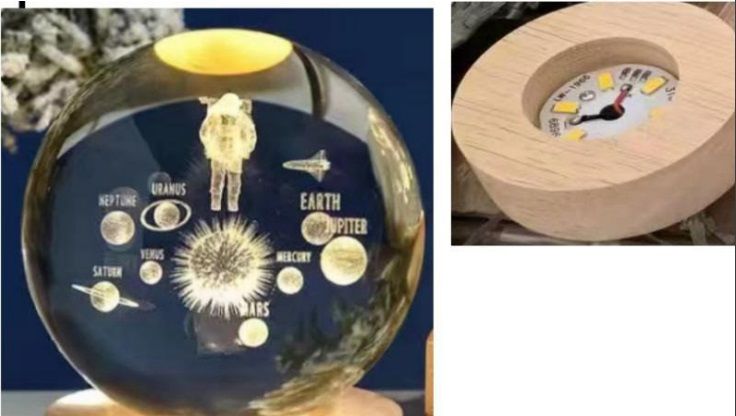 Dekoratif Ahşap Altlıklı Güneş Sistemi Temalı Işıklı Cam Küre (8 cm)