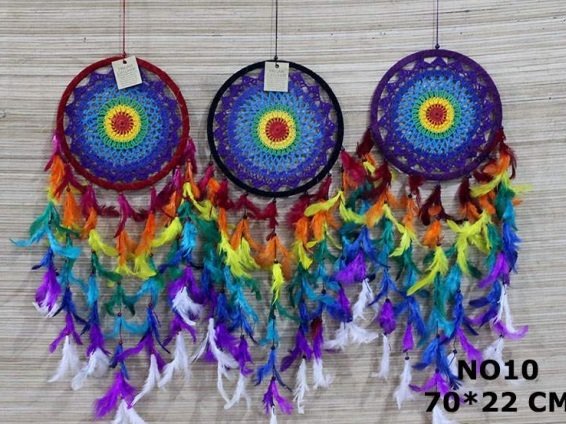 Renkli Tüylü Dream Catcher Rüya Düş Kapanı (70 cm x 22 cm)