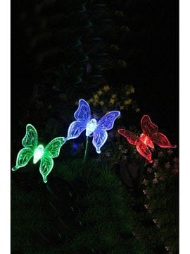 Kelebek Tasarımlı Güneş Panelli Rgb Bahçe Lambası (2 Adet)