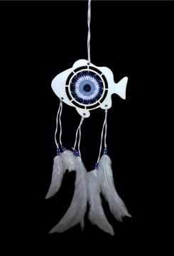 Ahşap Balık Rüya Düş Kapanı Dream Catcher (25cm x 12 cm)