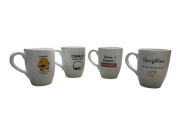 Espirili Tasarımlı Beyaz Seramik Kupa Bardak (2 Adet)