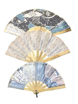 Bambu Çizgili Çiçekli Dekorlu Yelpaze (12 adet) (27 cm)