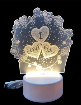 Dekoratif Çiçekli I Love You 3D Kalp Lamba