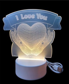 Dekoratif Avuç İçinde Kalp I Love You 3D Kalp Lamba