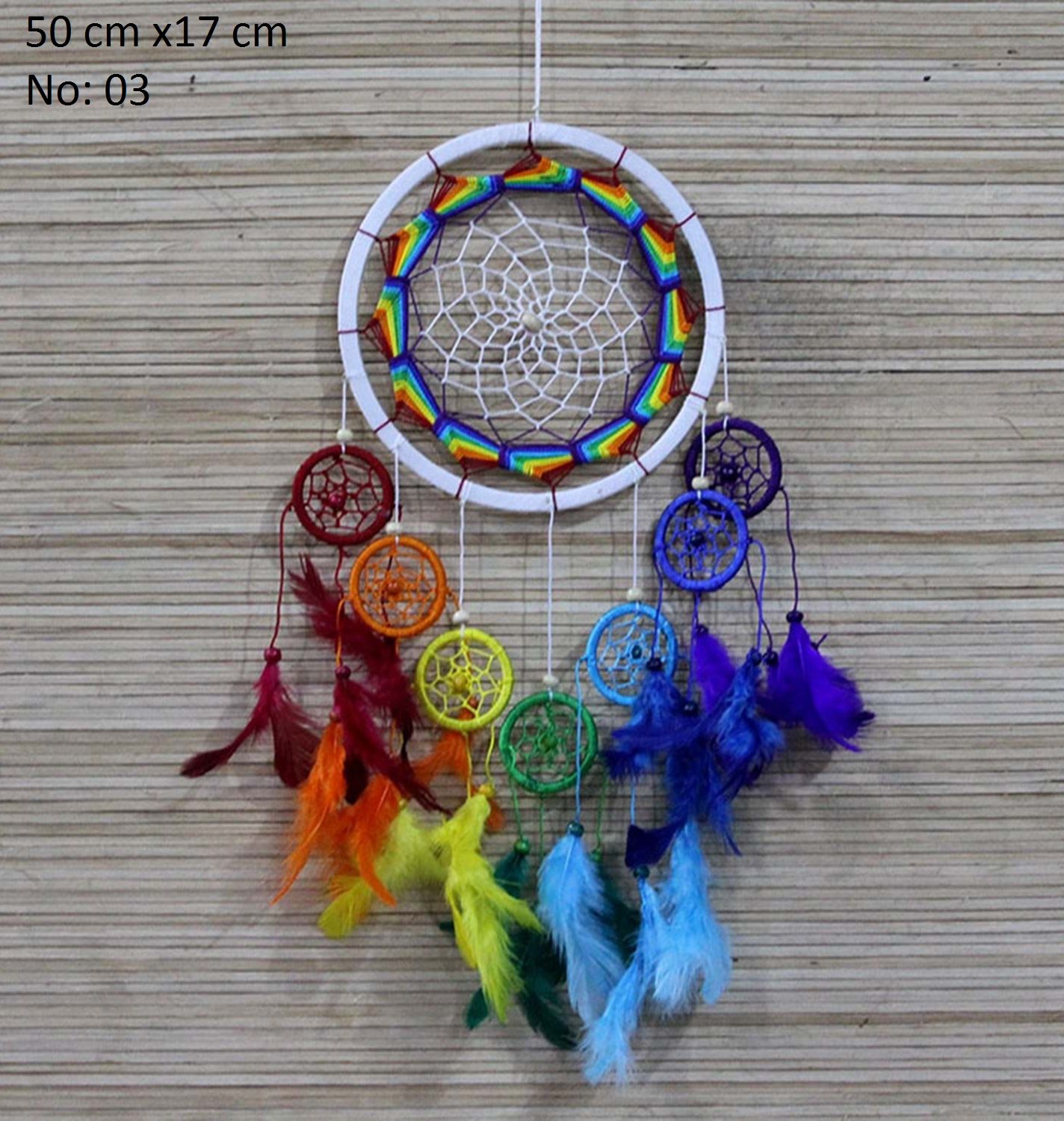 7 Halkalı Dream Catcher Tüylü Rüya Düş Kapanı (50 cm x 17 cm)