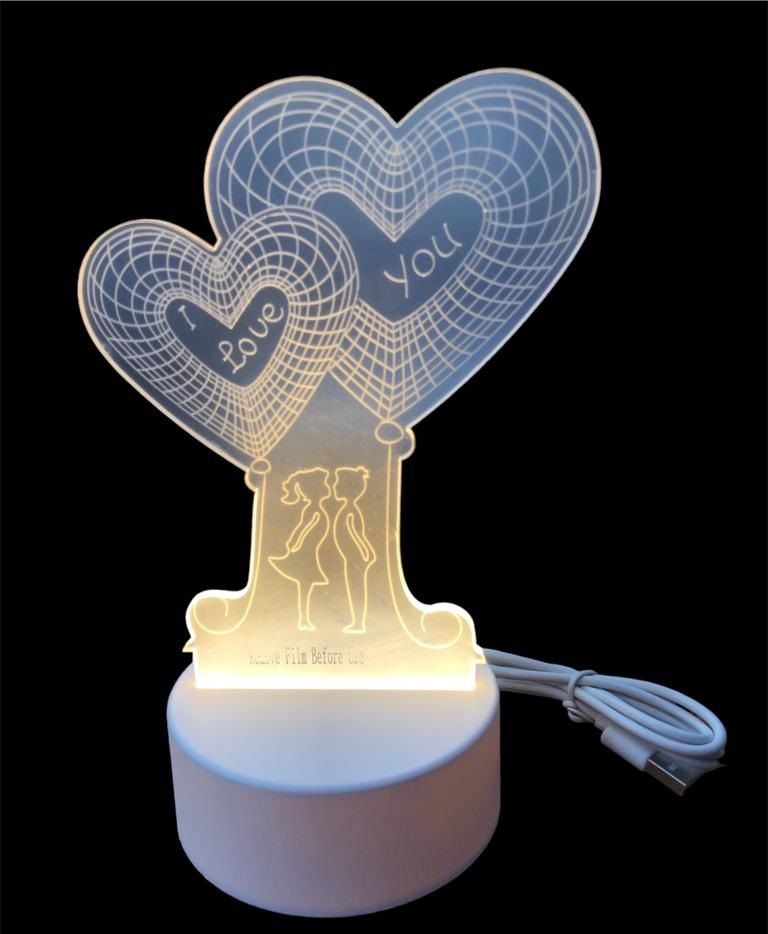 Dekoratif Sevgili Temalı I Love You 3D Kalp Lamba