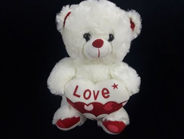 Sevimli Beyaz Kalpli Peluş Ayıcık (33 cm)