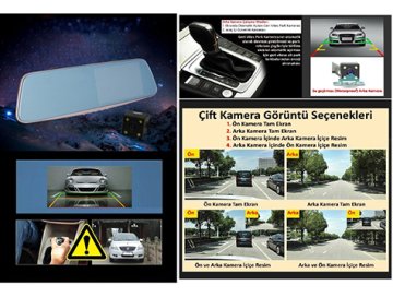 Angeleye 7'' Dikiz Aynası 1080p Hd  Çift Kameralı Araç Kamerası