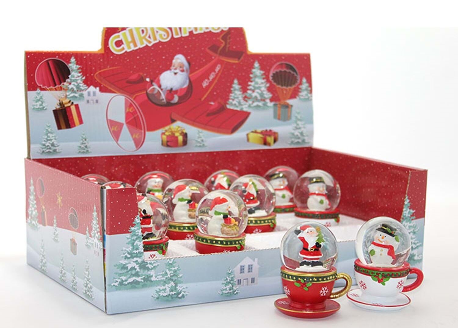 Mini Fincan da Yılbaşı Noel Baba Kardan Adam Cam Kar Küresi