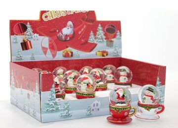Mini Fincan da Yılbaşı Noel Baba Kardan Adam Cam Kar Küresi