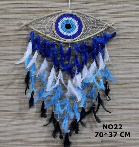 Göz Tasarımlı Tüylü Rüya Düş Kapanı Dream Catcher (70 cm x 37 cm)