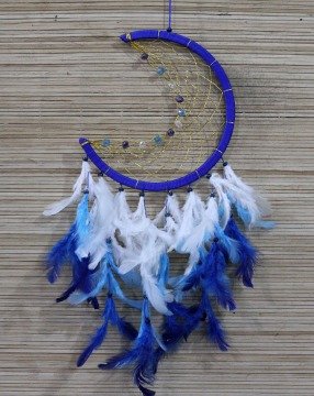 Mavi Yarım Ay Boncuklu Rüya Düş Kapanı Dream Catcher (60 cm x 24 cm)