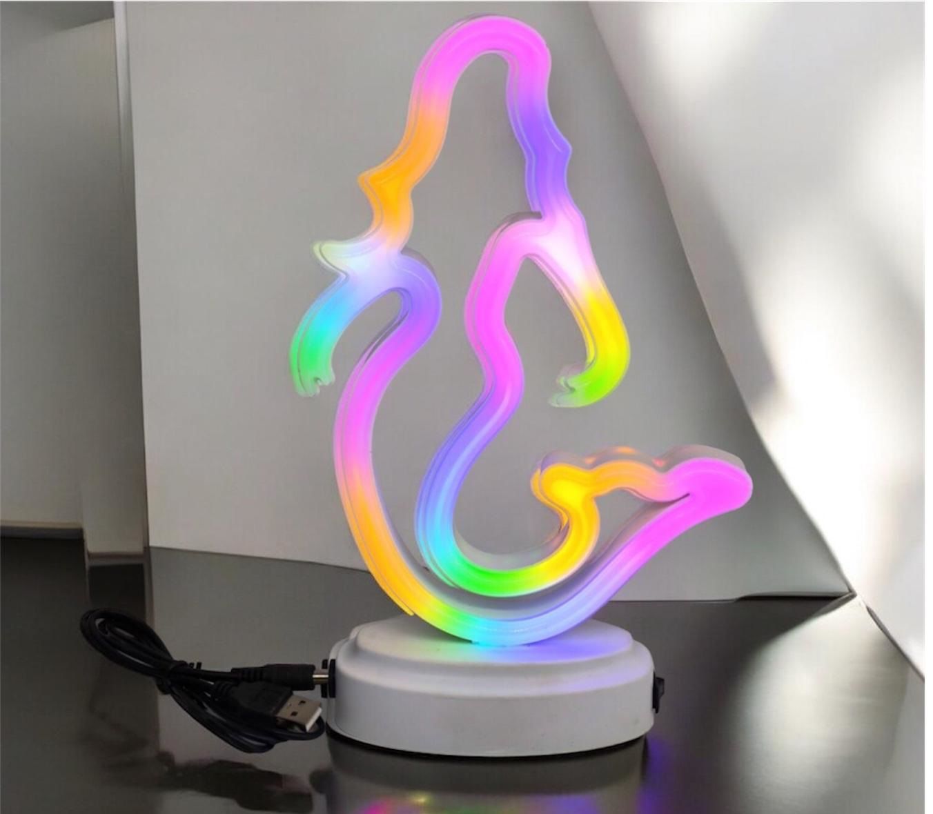 Usb Dekoratif Neon Deniz Kızı Tasarımlı Işıklı Masa Lambası
