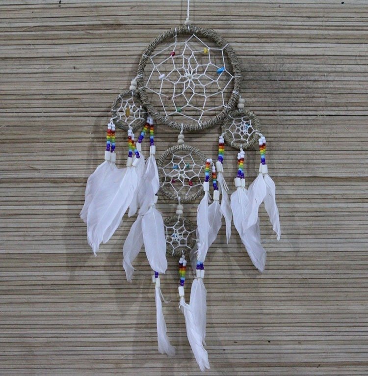 Renkli Boncuklu 4 Halkalı Rüya Düş Kapanı Dream Catcher (55 cm x 12 cm)