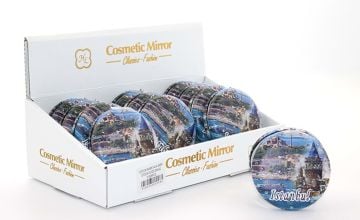 İstanbul Manzaralı Taşlı Oval Mavi Makyaj Aynası