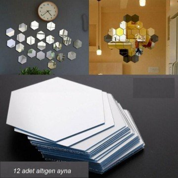 Dekoratif Altıgen Yapışkanlı Akrilik Ayna ( 12 Adet )