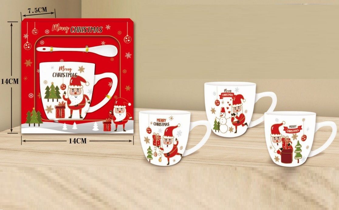 Seramik Mery Christmas Noel Baba Yılbaşı Kaşıklı Kupa Bardak