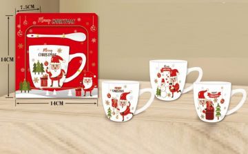 Seramik Mery Christmas Noel Baba Yılbaşı Kaşıklı Kupa Bardak