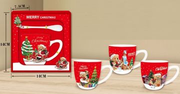 Seramik Merry Christmas Ayıcık Yılbaşı Kaşıklı Kupa Bardak