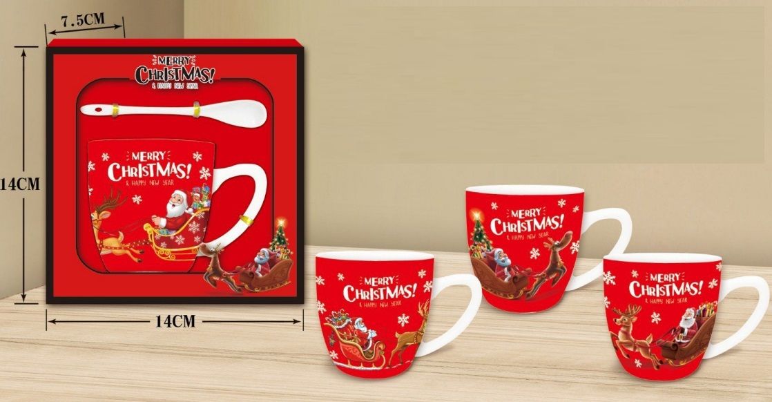 Seramik Noel Baba Ve Geyik Yılbaşı Kaşıklı Kupa Bardak