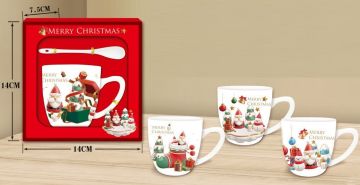 Seramik Noel Baba Ve Hediyeler Yılbaşı Kaşıklı Kupa Bardak