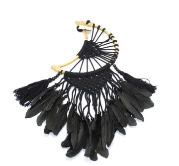 Yarım Ay Şeklinde Siyah Tüylü Dream Catcher Rüya Düş Kapanı