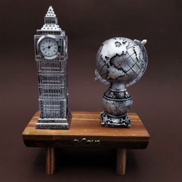 Dekoratif Ahşap Altlıklı London Saat Kulesi Ve Dünya Küresi