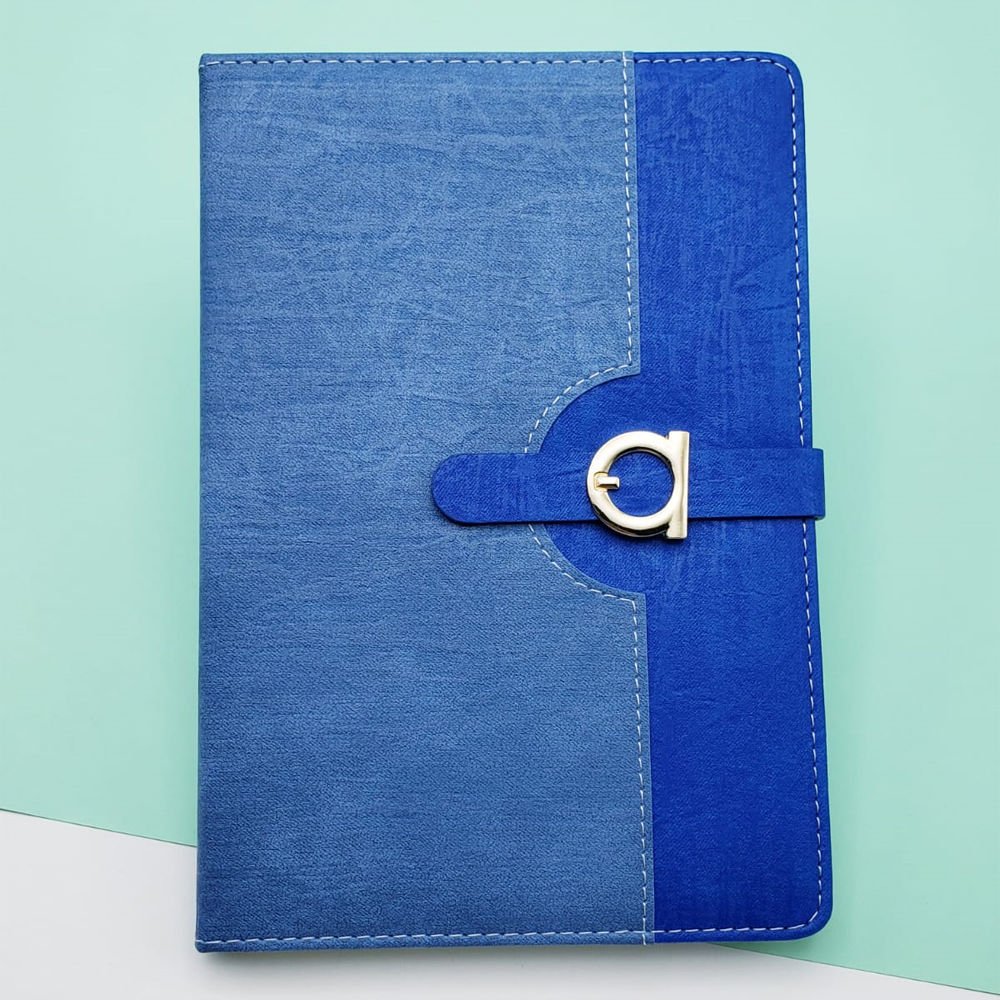 Mavi Metal Motifli Deri Ajanda Mıknatıslı Promosyon Defter